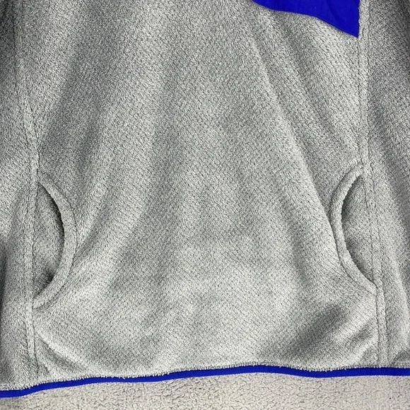 Patagonia gray & blue lined women’s fleece jacket pullover large kangaroo pocket - Picture 4 of 9